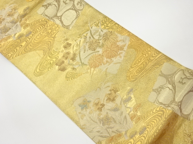 JAPANESE FUKURO OBI / WOVEN AUTUMN FLOWERS